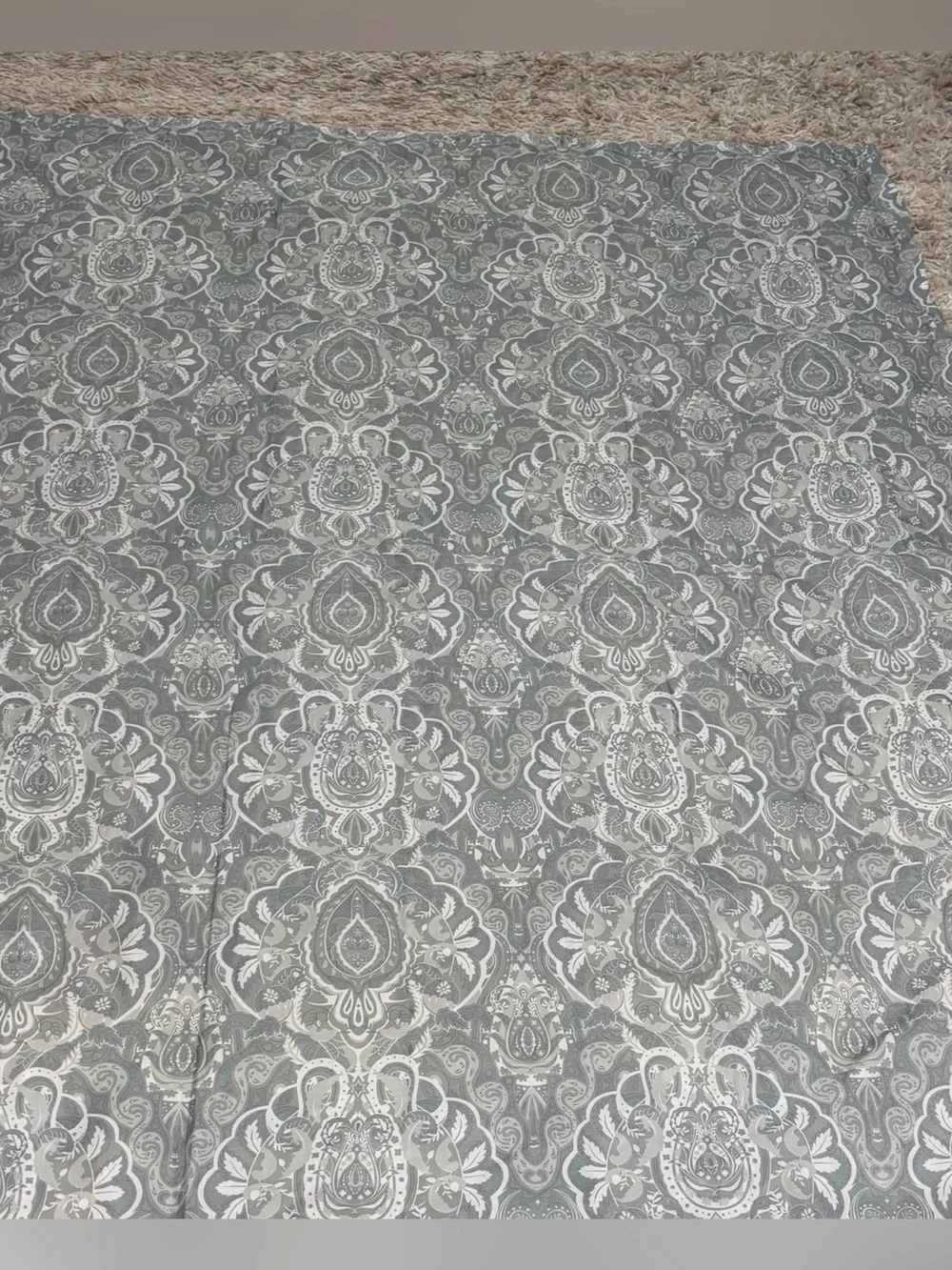 Mainstay Shower Curtain Elegant Paisley in Gray Light Teal & White 71” 68” Silky